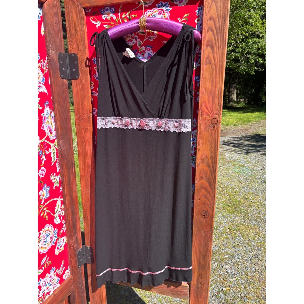 Black Mesh Pink Lace Rose Embellished Asymmetric Hem Whimsigoth Plus Size Dress